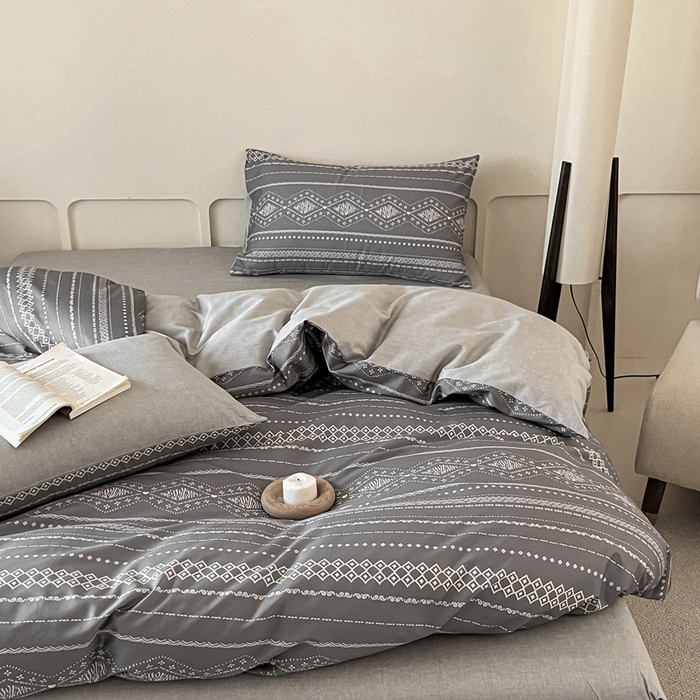 91家纺网 家纺一手货源 找家纺 涵宸家纺 2025新款全棉印花良品系列四件套 维诺-灰