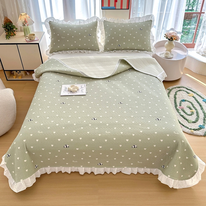 91家纺网 家纺一手货源 找家纺 岚吉 2025新款40支133*72全棉斜纹夹棉绗缝小花边床盖 盼盼