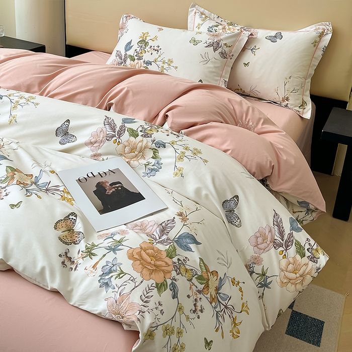 91家纺网 家纺一手货源 找家纺 帛美 2025新款13376全棉纯棉印花四件套-提供买家秀 蝶恋花