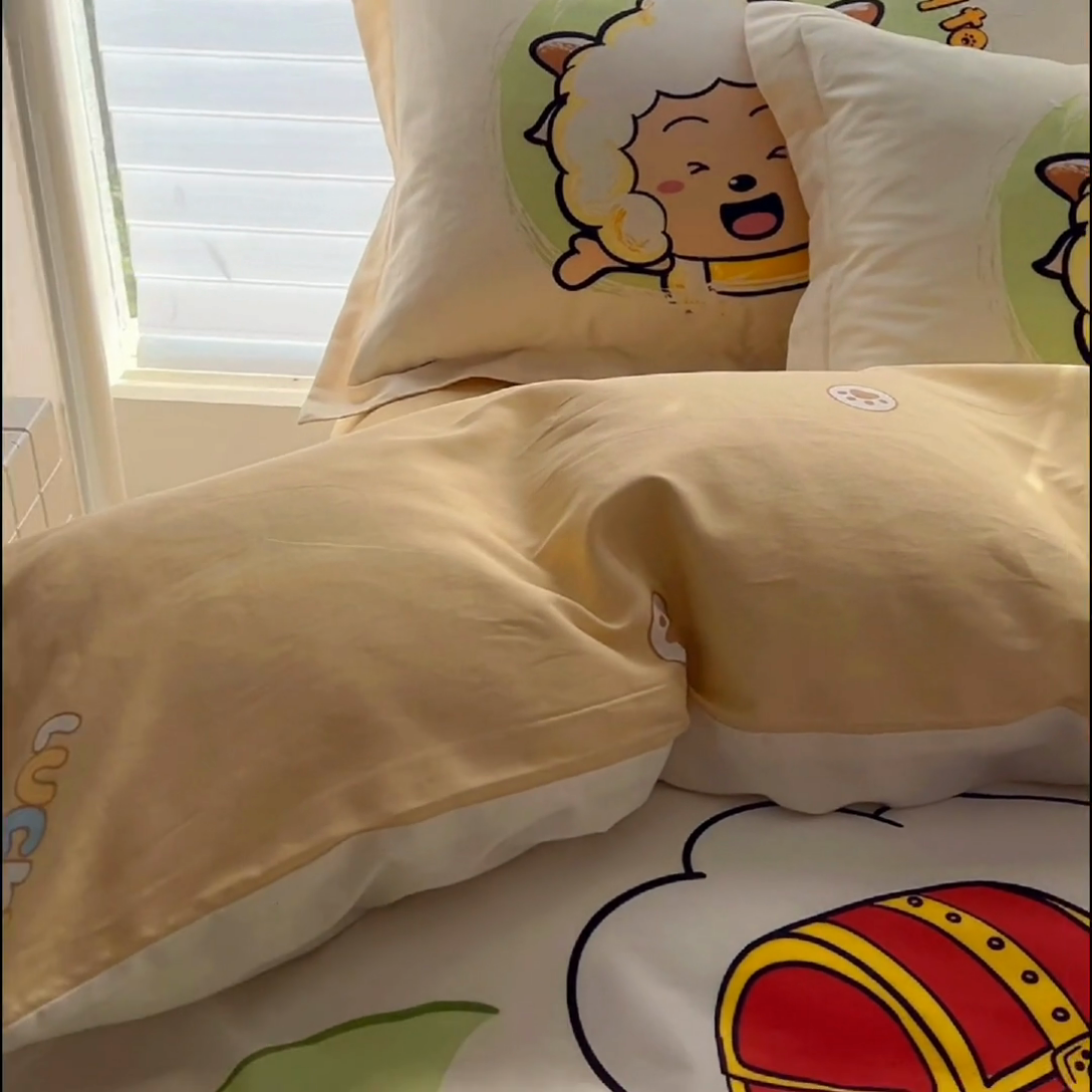 91家纺网 家纺一手货源 找家纺 （总）浩诚 2025新款正版喜羊羊灰太狼全棉卡通大版印花四件套（全）-提供买家秀