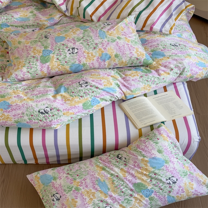 91家纺网 家纺一手货源 找家纺 窝米 2025新款全棉13370四件套 ins萌趣卡通风系列（花香熊猫、格汪梦） 花香熊猫