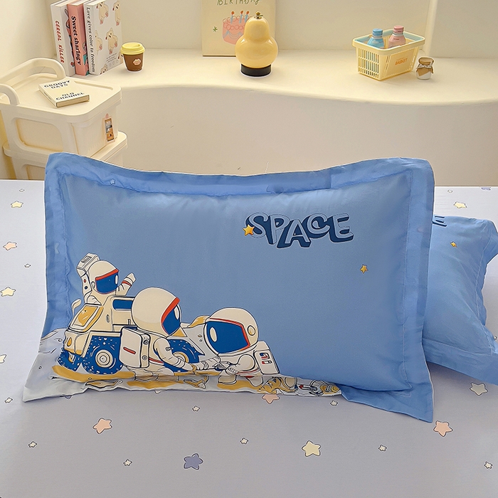 91家纺网 家纺一手货源 找家纺 浩诚 2025新款全棉大版卡通太空人宇航员小恐龙小汽车系列纯棉四件套-提供买家秀 太空工程队