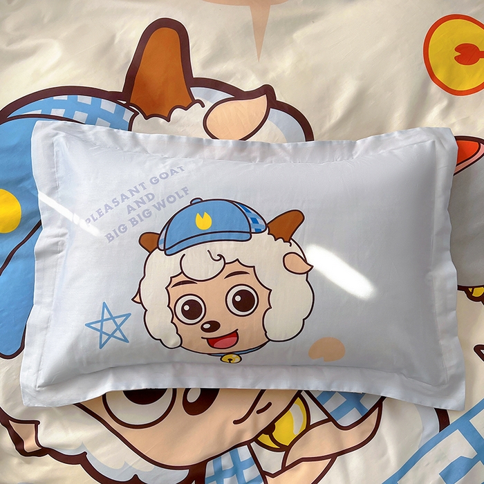 91家纺网 家纺一手货源 找家纺 浩诚 2025新款正版喜羊羊灰太狼全棉卡通大版印花四件套（全）-提供买家秀 羊羊乐