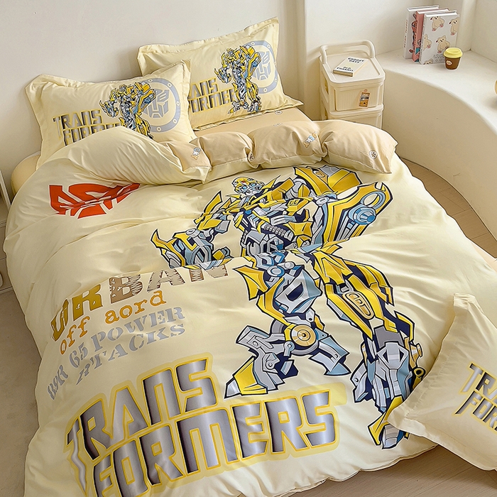 91家纺网 家纺一手货源 找家纺 浩诚 2025新款全棉大版卡通太空人宇航员小恐龙小汽车系列纯棉四件套-提供买家秀 百变黄蜂