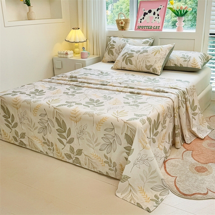 91家纺网 家纺一手货源 找家纺 雯豆2025春夏新款全棉床单三件套纯棉床罩小清新印花床单 全棉床单-彼岸之花