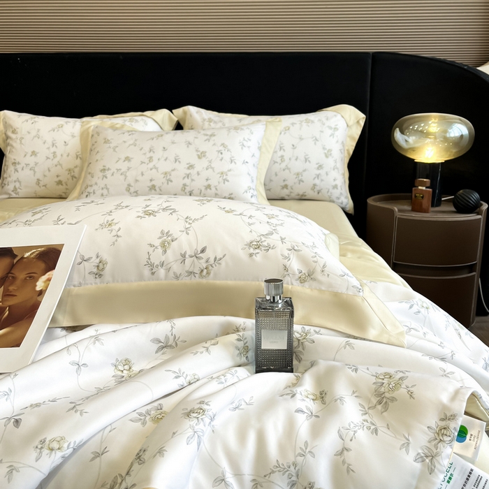 91家纺网 家纺一手货源 找家纺 慕晨 2025新款简奢款莱赛尔数码印夏被四件套 云芷