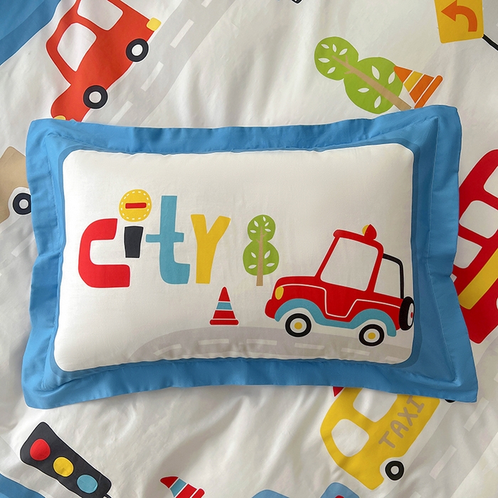 91家纺网 家纺一手货源 找家纺 浩诚 2025新款全棉大版卡通太空人宇航员小恐龙小汽车系列纯棉四件套-提供买家秀 汽车派对