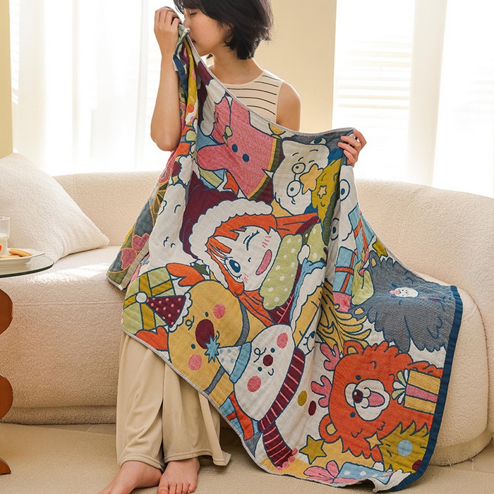 91家纺网 家纺一手货源 找家纺 雯雨家纺 2025新款亲肤可爱全棉A类纱布浴巾 梦想乐园