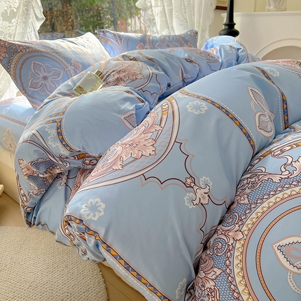 91家纺网 家纺一手货源 找家纺 （总）耀悦家纺 2025新款水洗真丝四件套简约印花小清新欧式ins新中式冰丝四件套