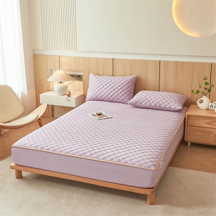 名优家纺 2025新款全棉夹棉床笠 幸运草-加仑紫