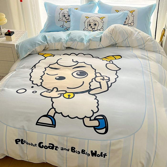 91家纺网 家纺一手货源 找家纺 浩诚 2025新款正版喜羊羊灰太狼全棉卡通大版印花四件套（全）-提供买家秀 羊先生