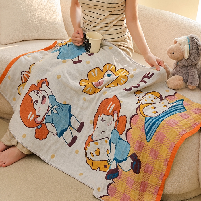 91家纺网 家纺一手货源 找家纺 雯雨家纺 2025新款亲肤可爱全棉A类纱布浴巾 童话里