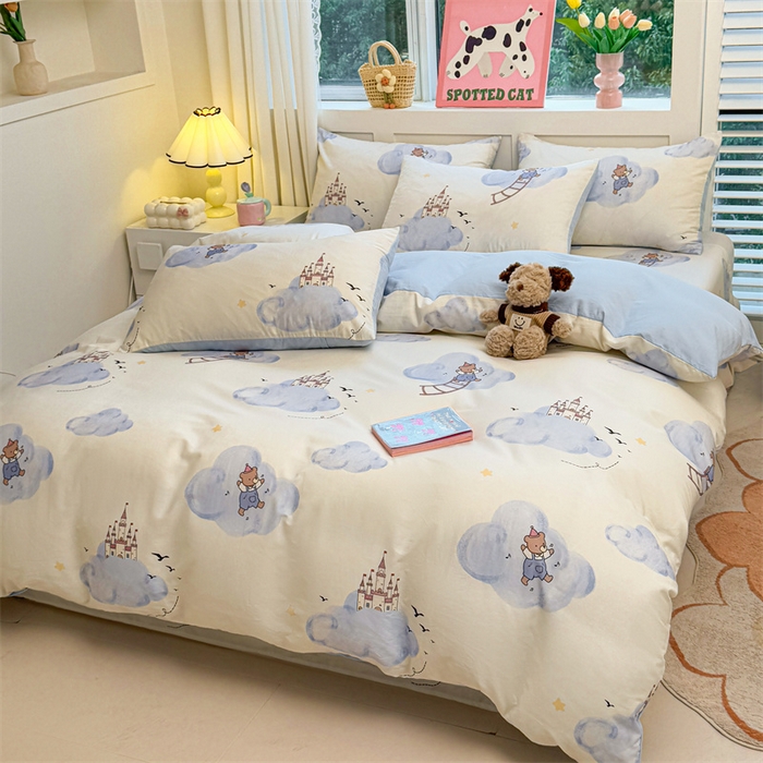 91家纺网 家纺一手货源 找家纺 雯豆2025春夏新款全棉纯棉被套三件套学生成人被罩 全棉被套-熊熊城堡