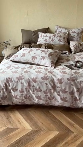 91家纺网 家纺一手货源 找家纺 琪格格2025款纯棉三层纱提花四件套（提供大量买家秀）三层纱 枫韵-咖