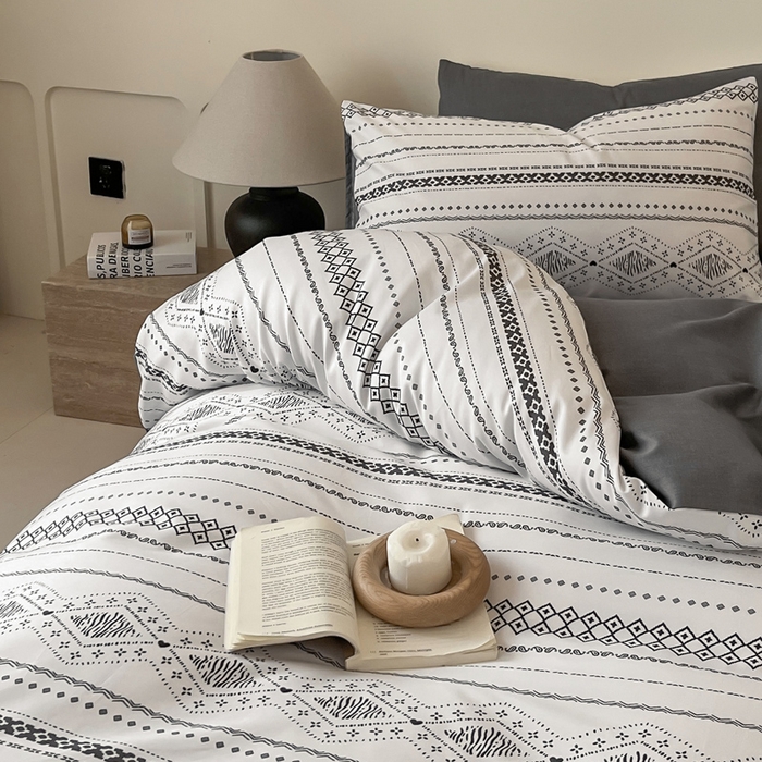 91家纺网 家纺一手货源 找家纺 涵宸家纺 2025新款全棉印花良品系列四件套 维诺-白