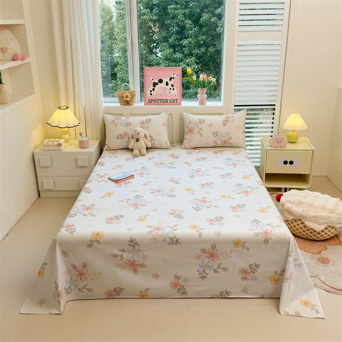 91家纺网 家纺一手货源 找家纺 雯豆2025春夏新款全棉床单三件套纯棉床罩小清新印花床单 全棉床单-雅韵