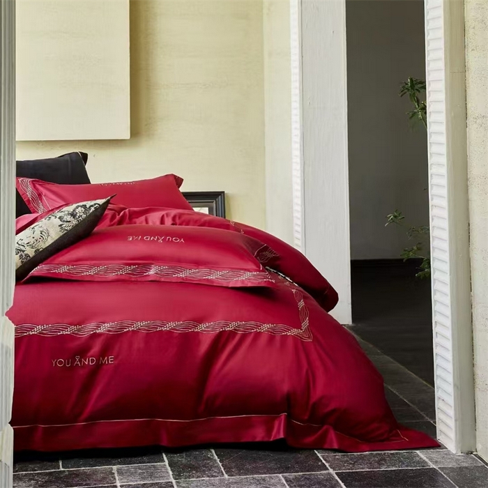 91家纺网 家纺一手货源 找家纺 玖玖爱家纺 2025新款180支植物甑棉四件套-时光之舞 时光之舞-波尔多红