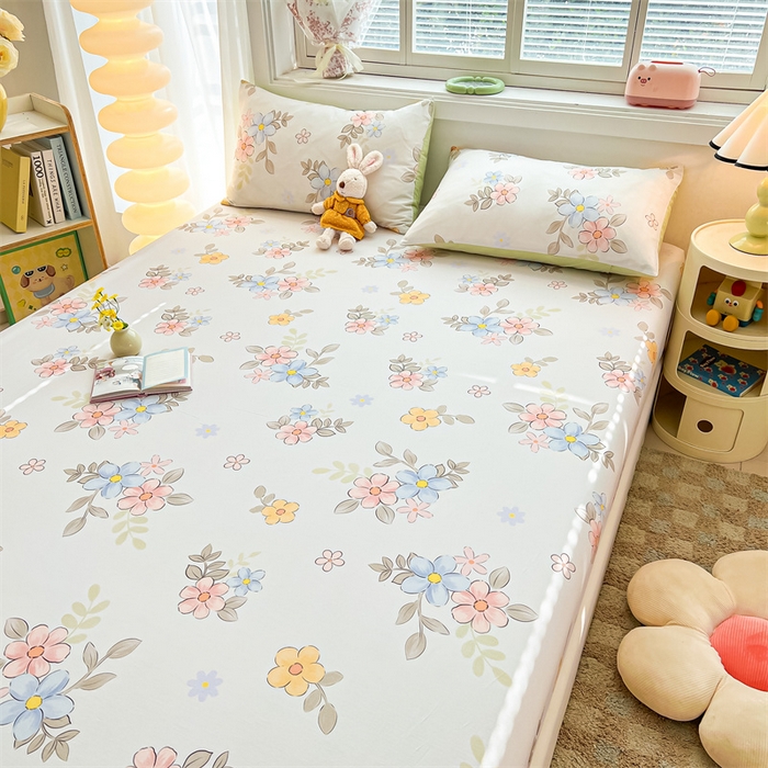 91家纺网 家纺一手货源 找家纺 雯豆2025春夏新品全棉床笠三件套学生成人印花纯棉床罩 全棉床笠-雅韵