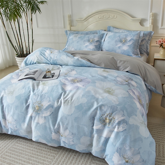 91家纺网 家纺一手货源 找家纺 曼秀琳 2025新款铂金棉数码印花四件套(全棉133*76) 水榭听香-兰