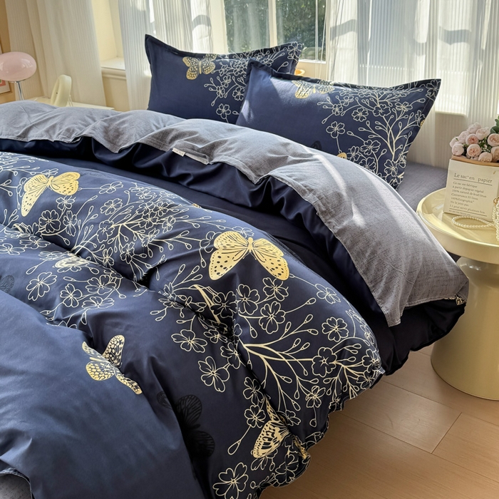 91家纺网 家纺一手货源 找家纺 赫然家纺 新款舒适柔软亲肤爆款芦荟棉四件套货源充足 蝶影光彩