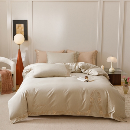 91家纺网 家纺一手货源 找家纺 艾莱家纺 2025新款A类精梳纯棉刺绣花四件套-赫柏 赫柏-夜绿