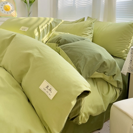 眠博士 2025新款40支高支高密全棉撞色双拼四件套 全棉拼色-浅绿+军绿