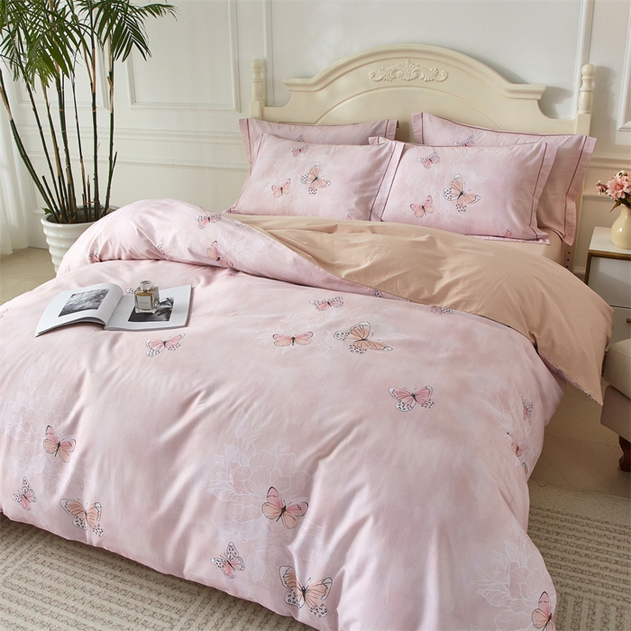 91家纺网 家纺一手货源 找家纺 曼秀琳 2025新款铂金棉数码印花四件套(全棉133*76) 浅梦-粉