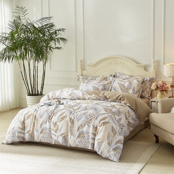 91家纺网 家纺一手货源 找家纺 曼秀琳 2025新款铂金棉数码印花四件套(全棉133*76) 神秘雨林-驼