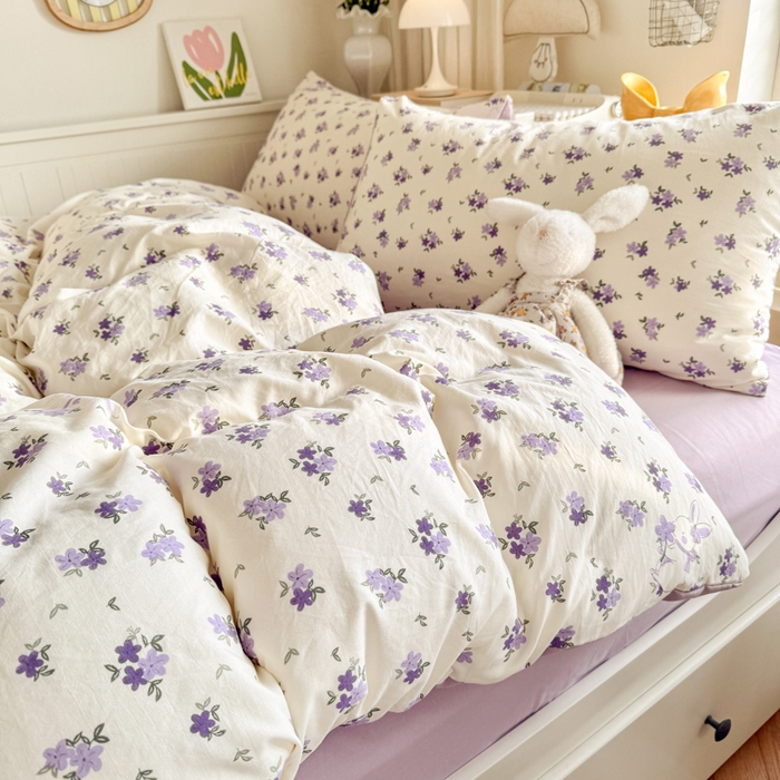 91家纺网 家纺一手货源 找家纺 慕澄家纺 2025新款小清新水洗棉印花四件套 萌趣版-兔寻花