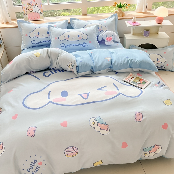 91家纺网 家纺一手货源 找家纺 博雅 2025新款三丽鸥大版印花全棉四件套专版花型 全棉大版（升级款信封枕）开心玉桂狗