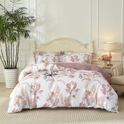 曼秀琳 2025新款铂金棉数码印花四件套(全棉133*76) 青青蔓草-粉