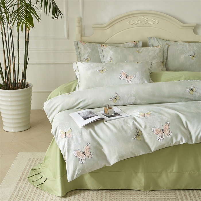 91家纺网 家纺一手货源 找家纺 曼秀琳 2025新款铂金棉数码印花四件套(全棉133*76) 浅梦-绿