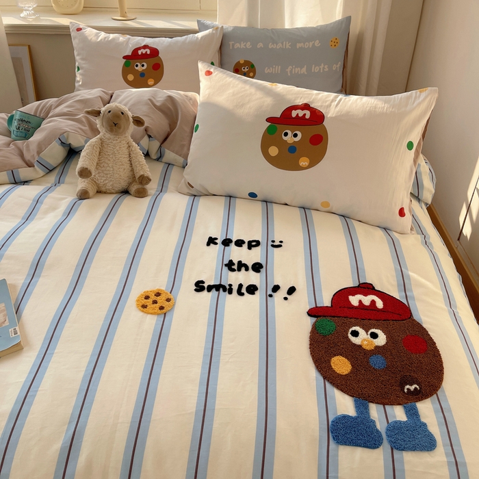 91家纺网 家纺一手货源 找家纺 美乐迪家纺 2025新款休闲风系列全棉毛巾绣四件套 玩趣m豆