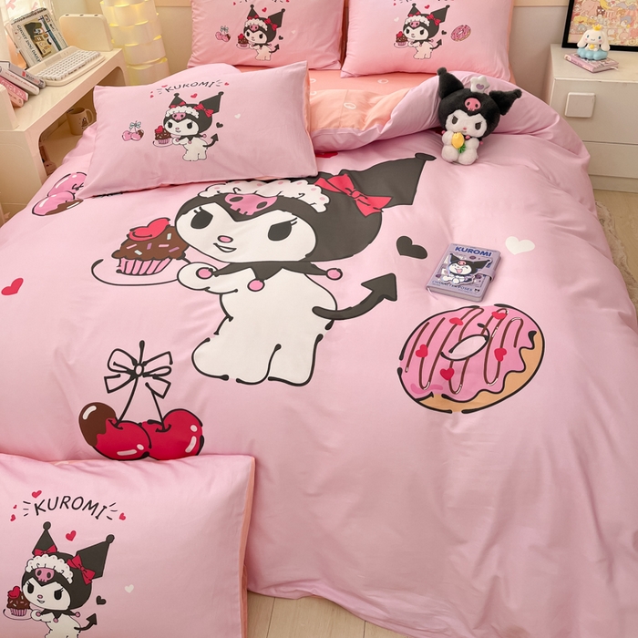 91家纺网 家纺一手货源 找家纺 博雅 2025新款三丽鸥大版印花全棉四件套专版花型 全棉大版（普通款口袋枕）樱桃库洛米