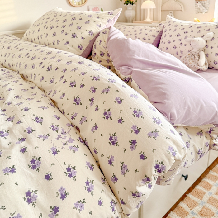 91家纺网 家纺一手货源 找家纺 慕澄家纺 2025新款小清新水洗棉印花四件套 萌趣版-兔寻花