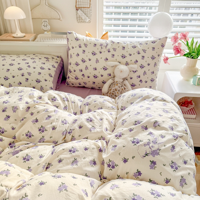 91家纺网 家纺一手货源 找家纺 慕澄家纺 2025新款小清新水洗棉印花四件套 萌趣版-兔寻花