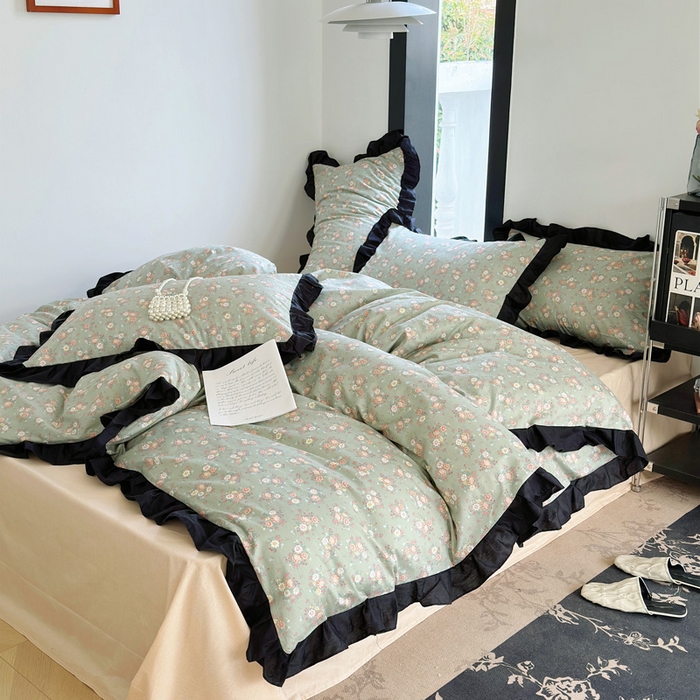 91家纺网 家纺一手货源 找家纺 澳萝拉 2025新款全棉斜纹花边印花四件套 蔷薇花园