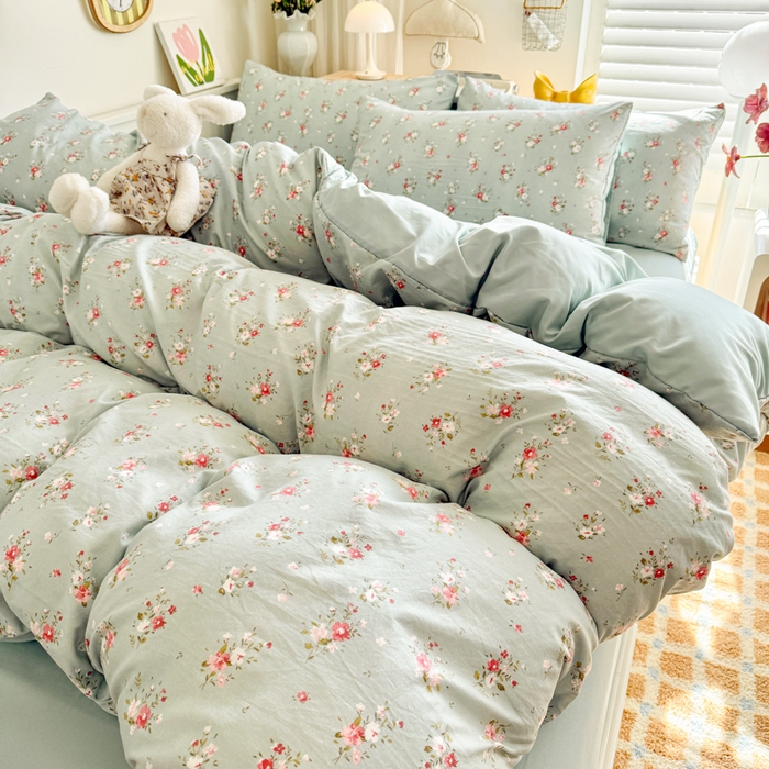 91家纺网 家纺一手货源 找家纺 慕澄家纺 2025新款小清新水洗棉印花四件套 萌趣版-珍妮