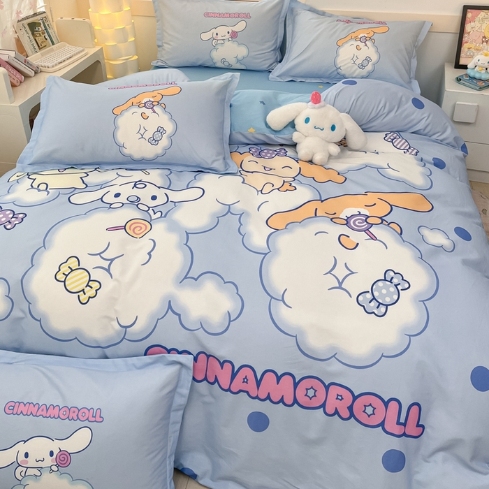 91家纺网 家纺一手货源 找家纺 博雅 2025新款三丽鸥大版印花全棉四件套专版花型 全棉大版（升级款信封枕）棉花糖玉桂狗