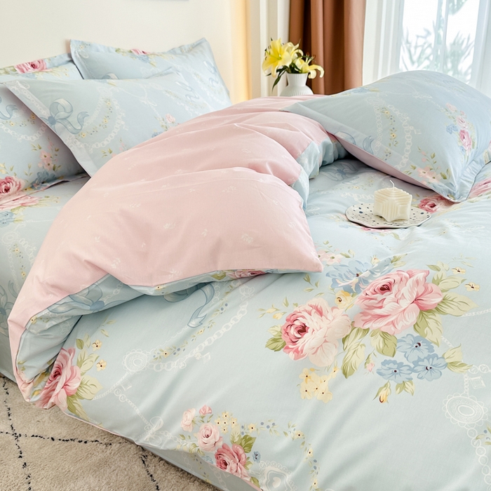 91家纺网 家纺一手货源 找家纺 棉造家居 2025新款亲肤舒适全棉纯棉印花系列三/四件套 花涧烟雨