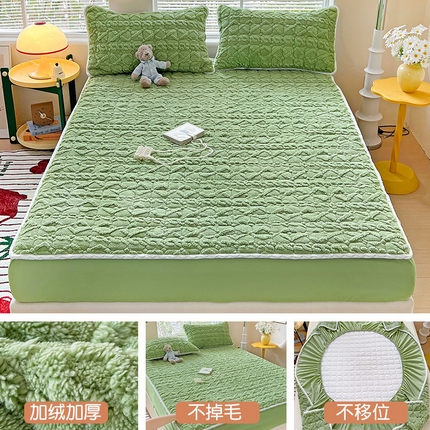 91家纺网 家纺一手货源 找家纺 帛洵 2025新款舒适亲肤高克重牛奶绒夹棉床笠 果绿色