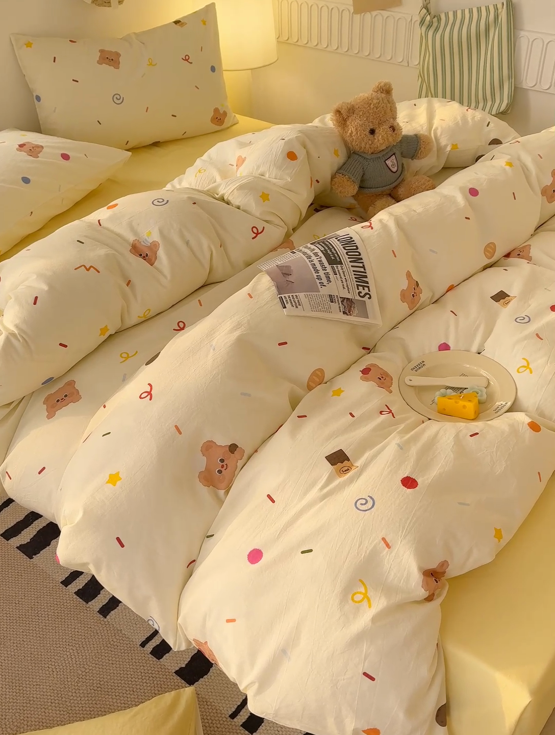 91家纺网 家纺一手货源 找家纺 颜选 2025新款水洗棉印花四件套 饼干熊