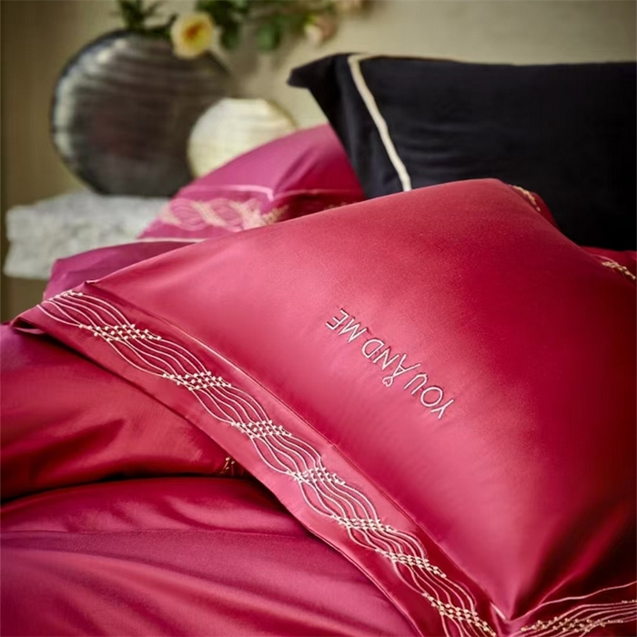 91家纺网 家纺一手货源 找家纺 玖玖爱家纺 2025新款180支植物甑棉四件套-时光之舞 时光之舞-波尔多红