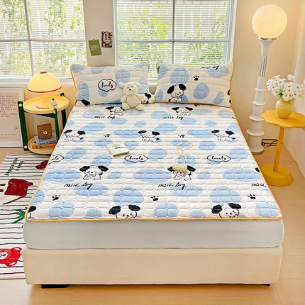 帛洵 2025新款舒适亲肤高克重牛奶绒夹棉床笠 乐乐狗