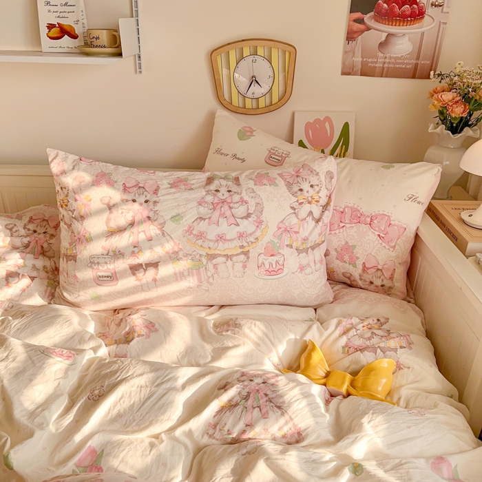 91家纺网 家纺一手货源 找家纺 慕澄家纺 2025新款小清新水洗棉印花四件套 萌趣版-洛丽塔