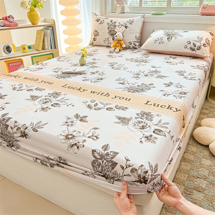 雯豆2025春夏新品全棉床笠三件套学生成人印花纯棉床罩 全棉床笠-蔓秋