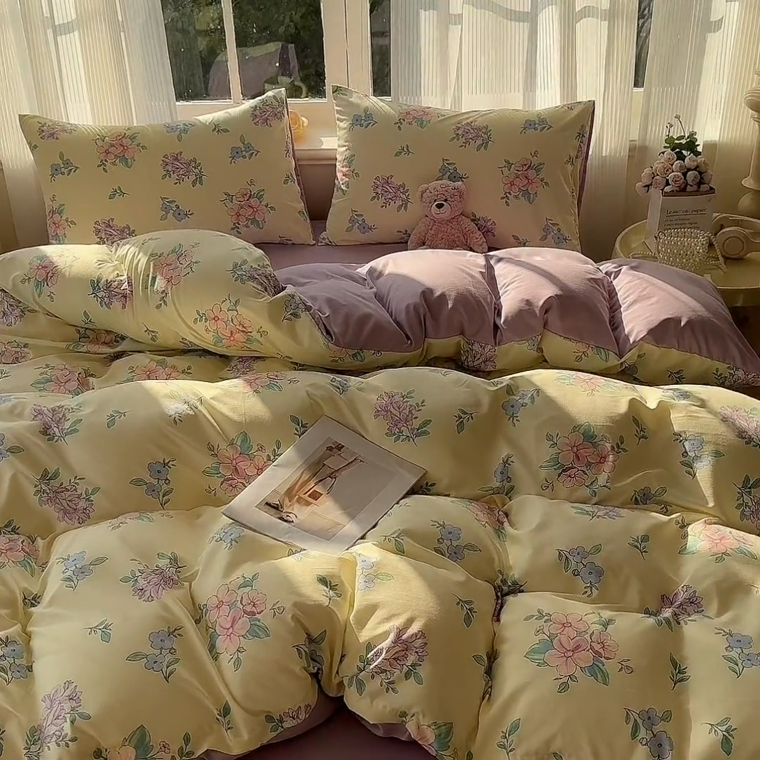 91家纺网 家纺一手货源 找家纺 赫然 2026新款水洗双层纱四件套 微甜