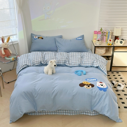 珺柔家纺 2025新款全棉双层纱毛巾绣四件套 两小只