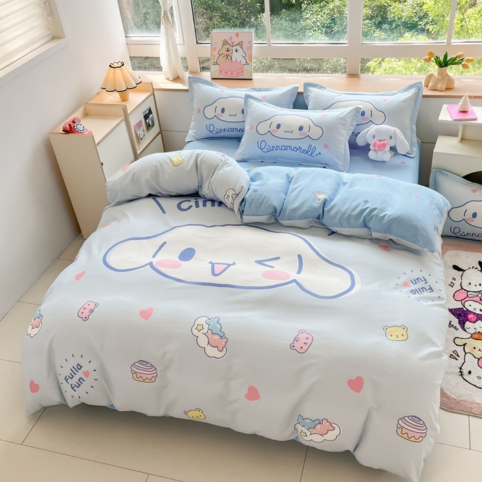 91家纺网 家纺一手货源 找家纺 博雅 2025新款三丽鸥大版印花全棉四件套专版花型 全棉大版（升级款信封枕）开心玉桂狗