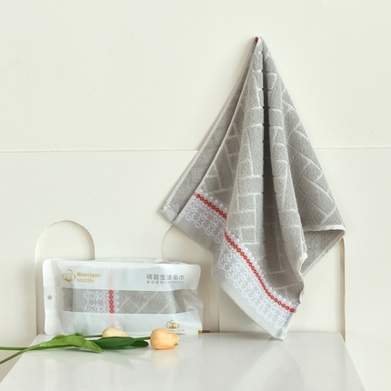 91家纺网 家纺一手货源 找家纺 悦然毛巾被 2025新款全棉纯棉提花毛巾 跃红灰33x72cm